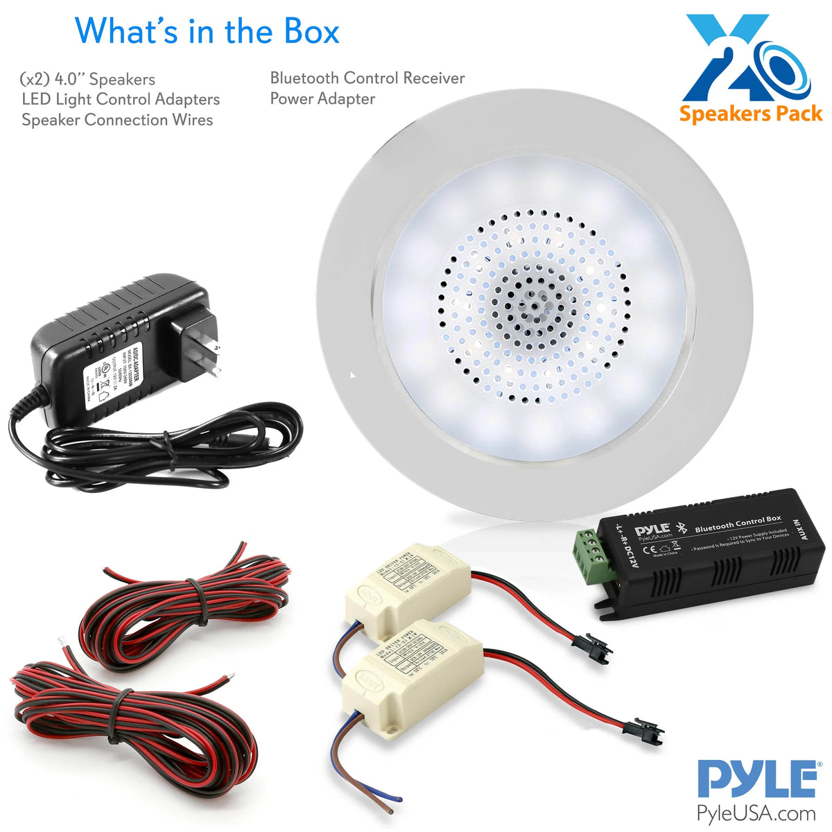 with Speaker Frame - Aluminum 4’’ LED Speakers, PYLE-HOME PDICBTL4 2-Way Built-in Wall Pair Ceiling Bluetooth / Lights
