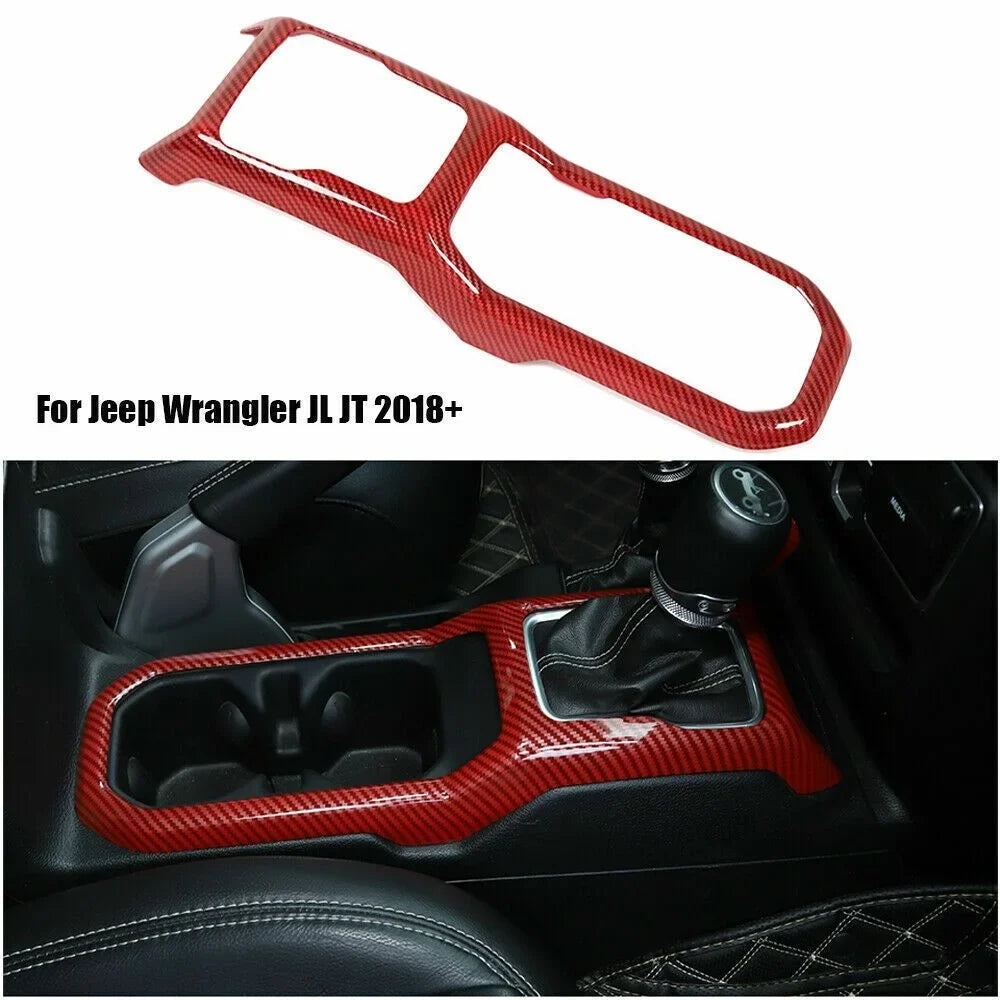 Trim Shift For Parts Gear Cup Wrangler Teledu Cover Red Carbon Holder Panel Jeep