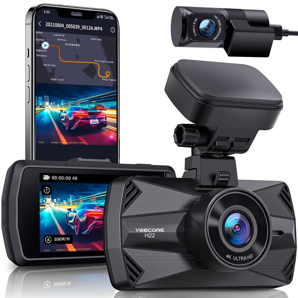 Camera Monitor, Screen, IPS 24H Built-in Dash GPS, and G-Sensor, Cars, for Cam, YEECORE 3" Parking 157°Wide Vision, Dual HDR Loop Real Rear, 4K+1080P Dash WiFi Angle Night Recording Front