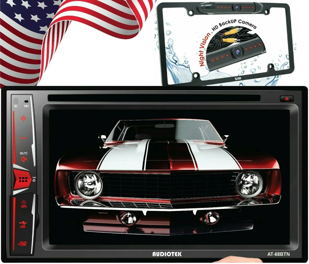 Link+ Touch AT-68BTN 6.2" Rear Plate Camera Radio License Mirror Screen Bundle Audiotek