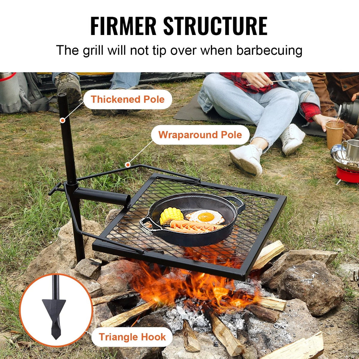 Heavy Steel Fire Cooking Duty x Open Adjustable Campfire 16" 16" Grate BENTISM Swivel Grill