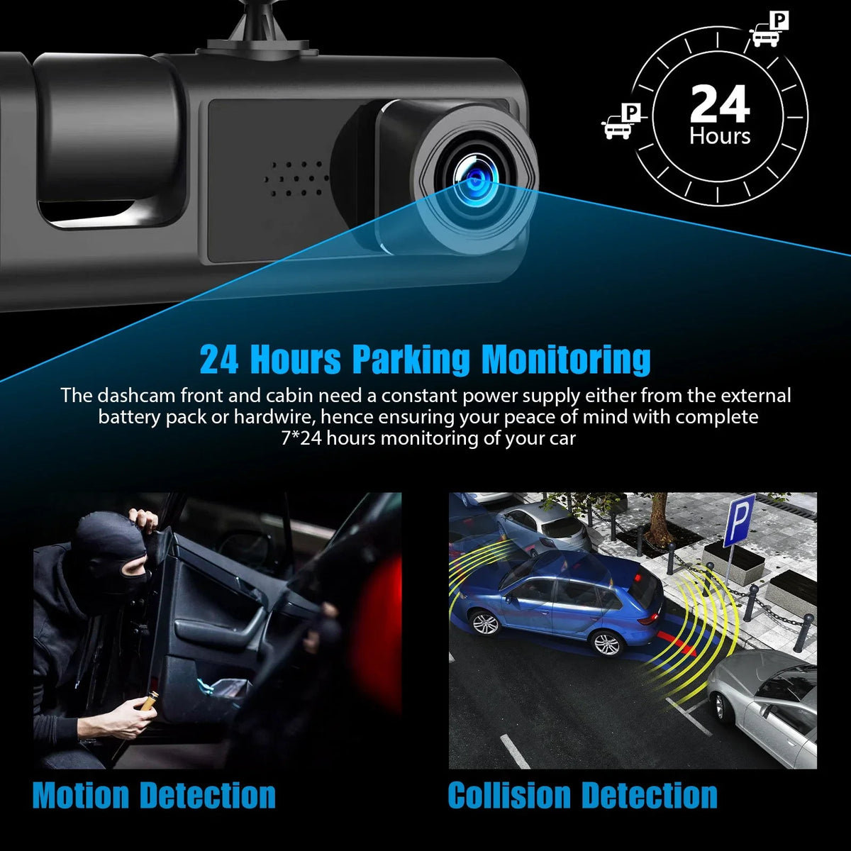 Loop Channel Monitor Three and G-Sensor, Inside Dash 3 HD Cam Way for Vision, W/IR Front 1080P Rear Full W/32GB Night Recording, TF Cars, Car Dash Camera Card, Parking Triple Dashcam Camera