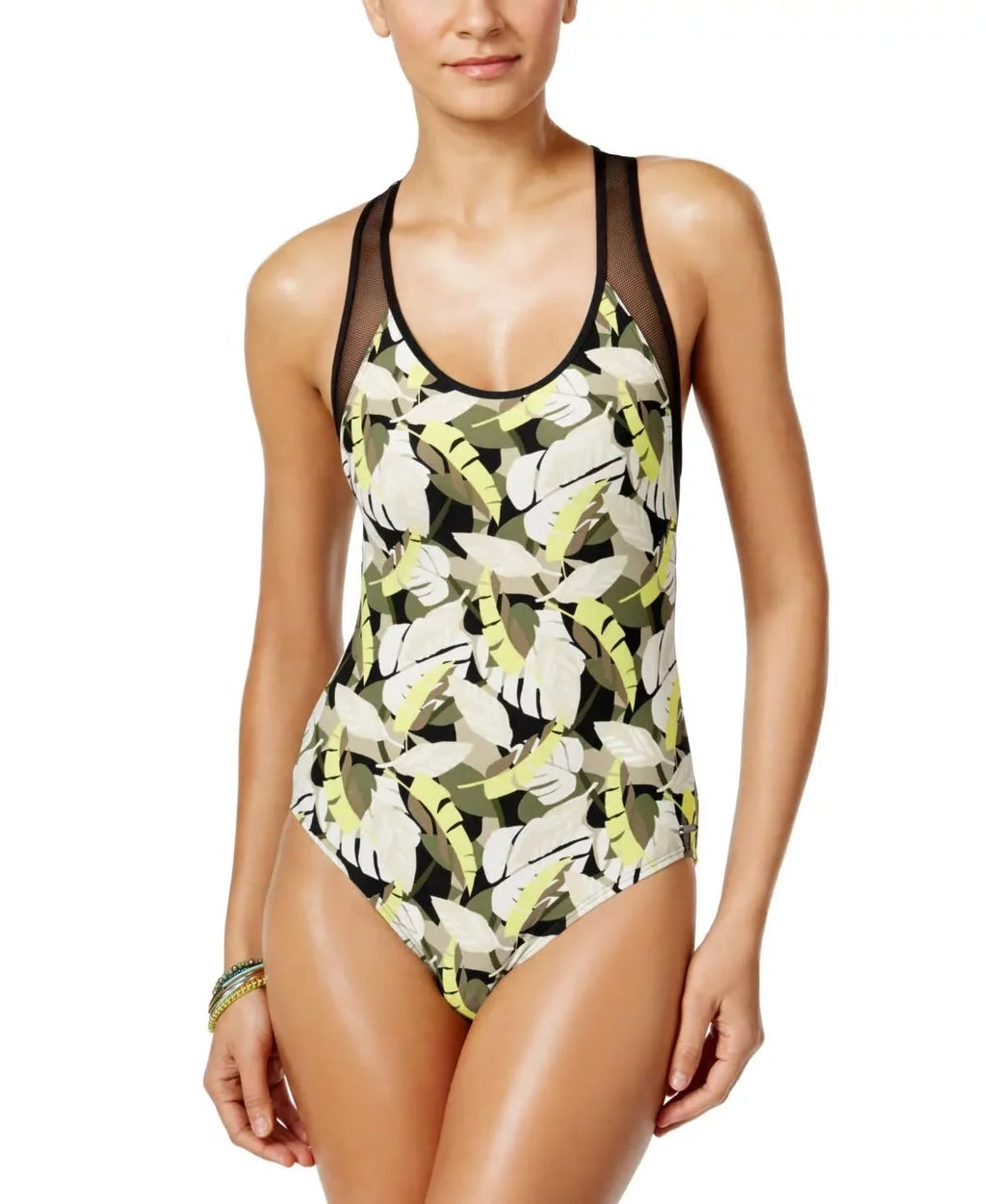 Swimsuit, Womens Printed Racerback One-Piece Camuto Vince 14 Black