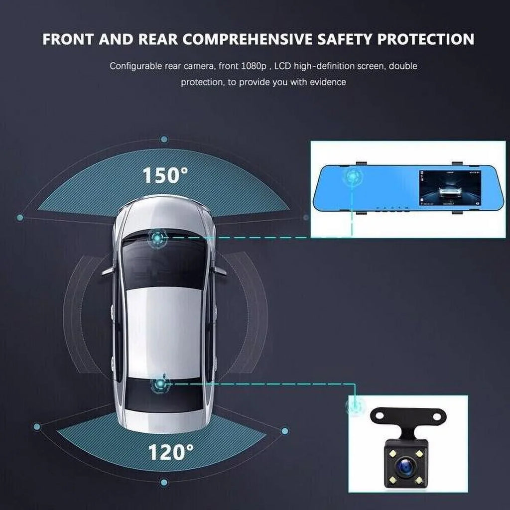 Mirror Camera Dual Rearview Car Video Dash DVR Front 1080P Rear Cam HD Recorder