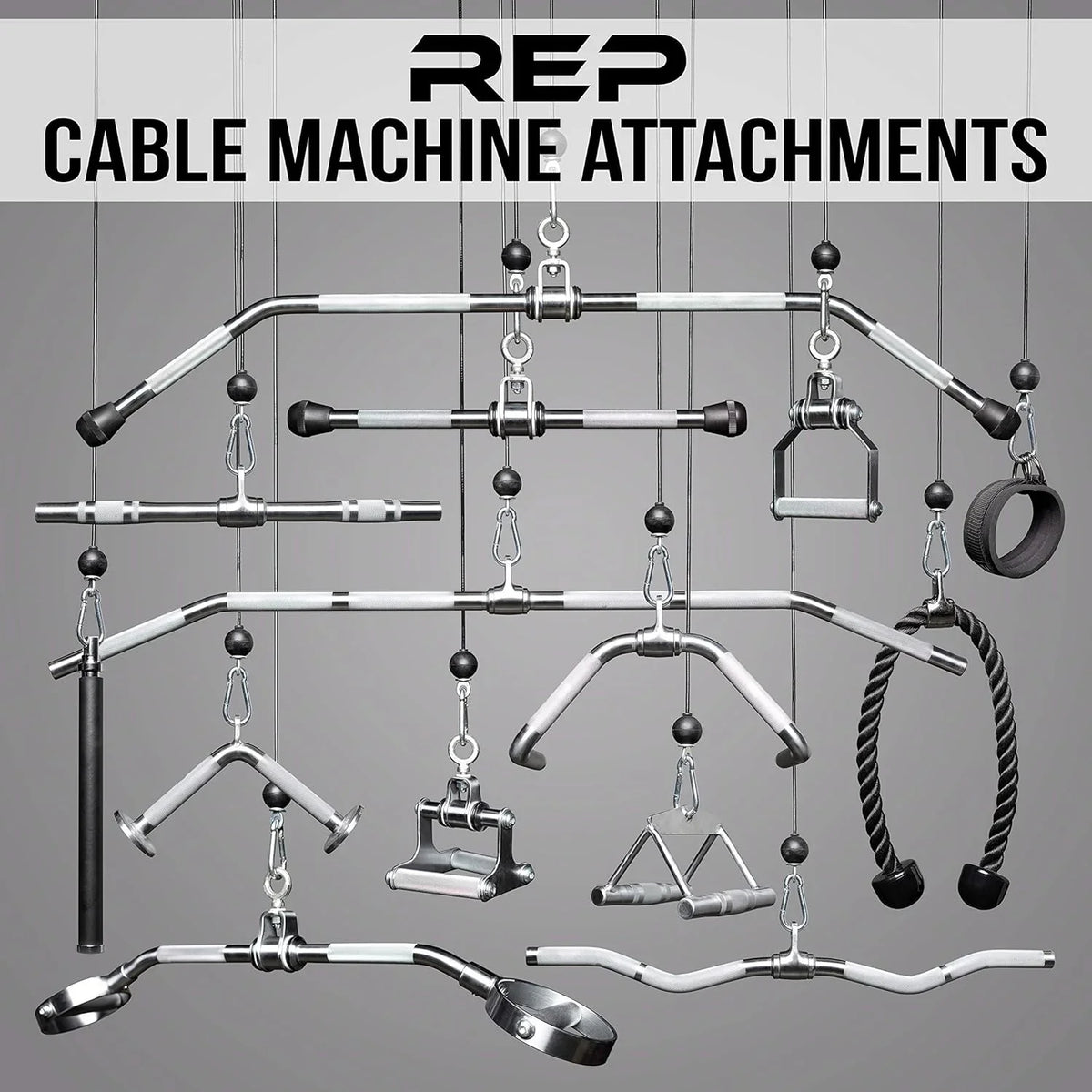 LAT Functional Cable Bar, Sports Chinning And Attachments Ankle Bar, Triangle Attachments Rope, Row Handle, Low Pulldown Tricep D-Handle, Straight Cuff, Machine Row, – Trainer And