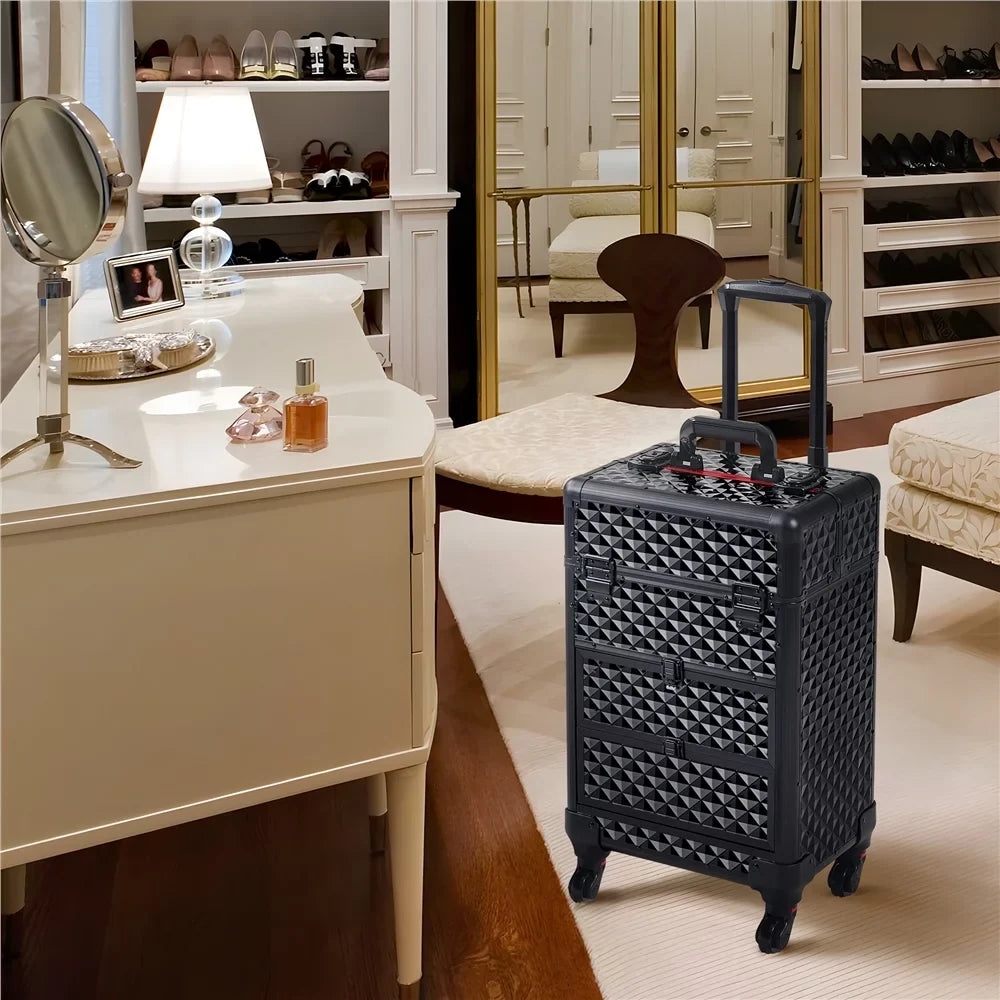 Makeup Case Professional with Drawers,Black Rolling Yaheetech Train