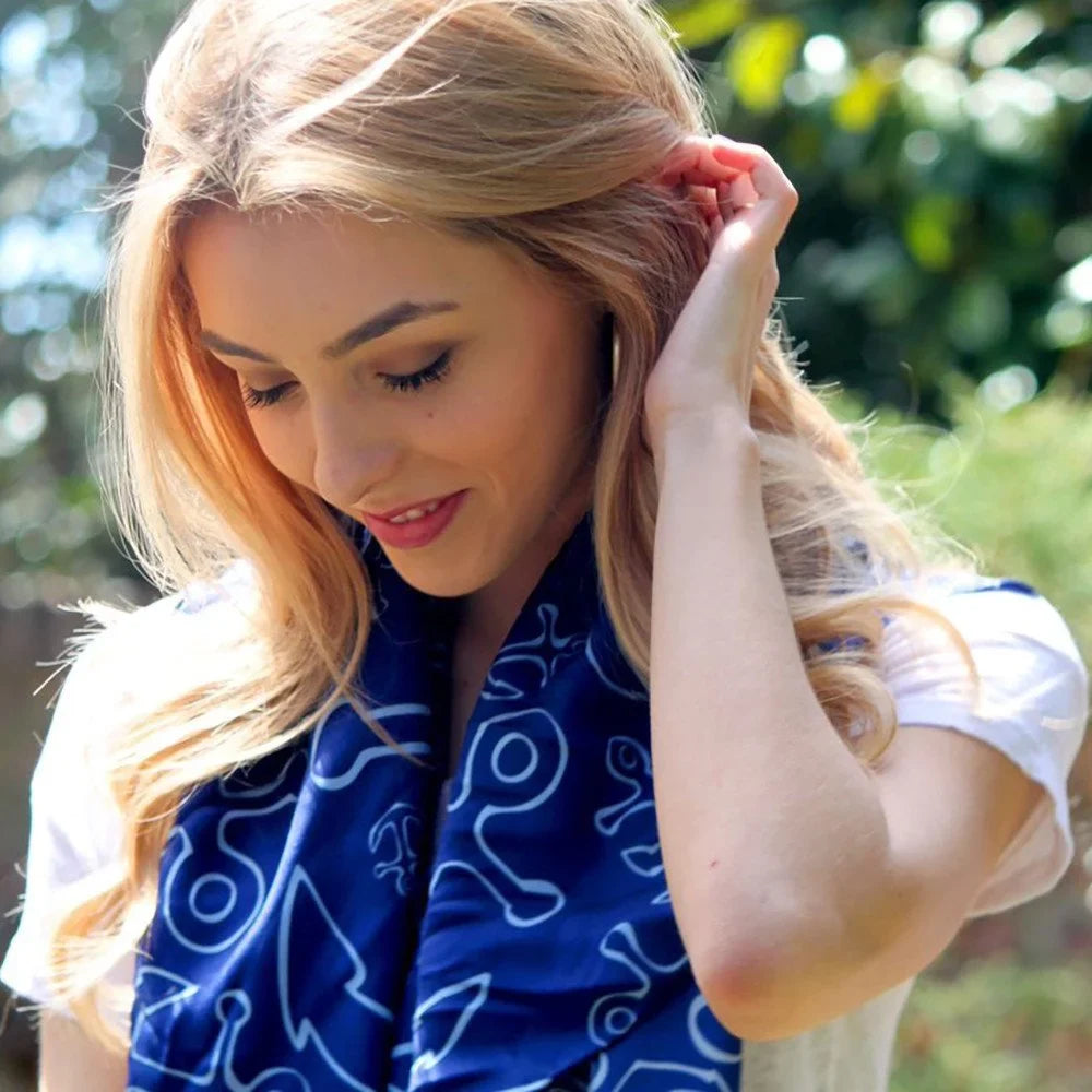 SummerTies Pinwheel Silk, Navy 34 x Scarf 34, - Anchor