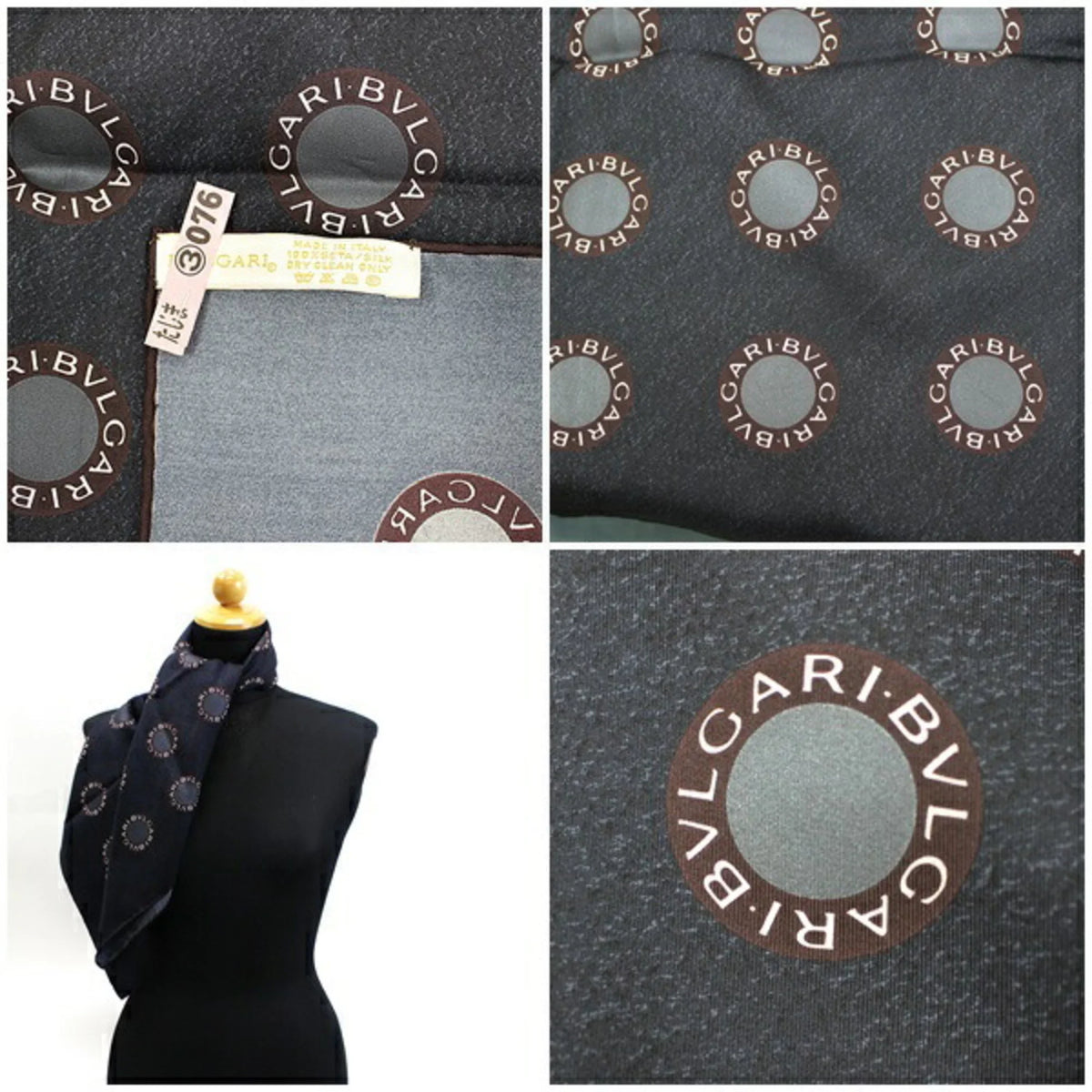 muffler Ladies Pre-Owned (Good) silk BVLGARI charcoal gray scarf