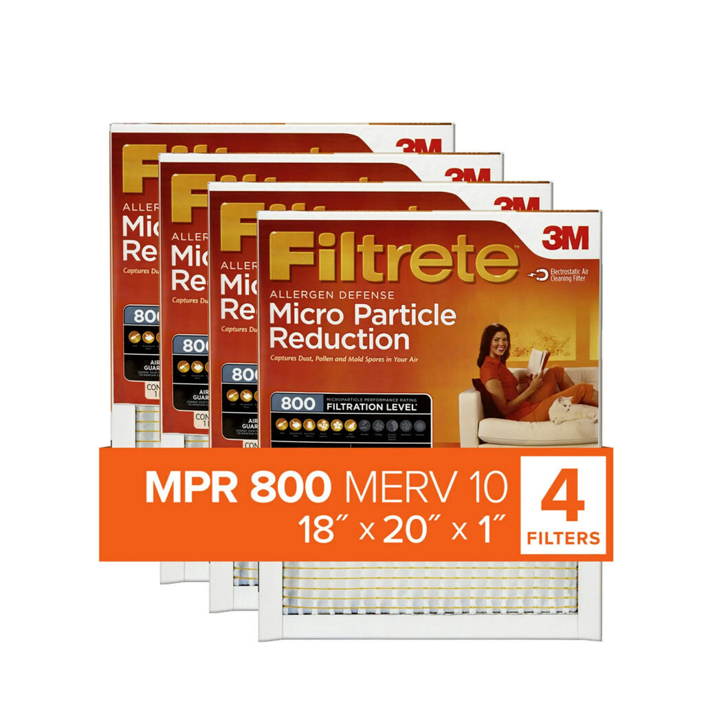4 Air Filter, Reduction, Filtrete MERV 18x20x1 Particle 800 10, Filters Micro MPR