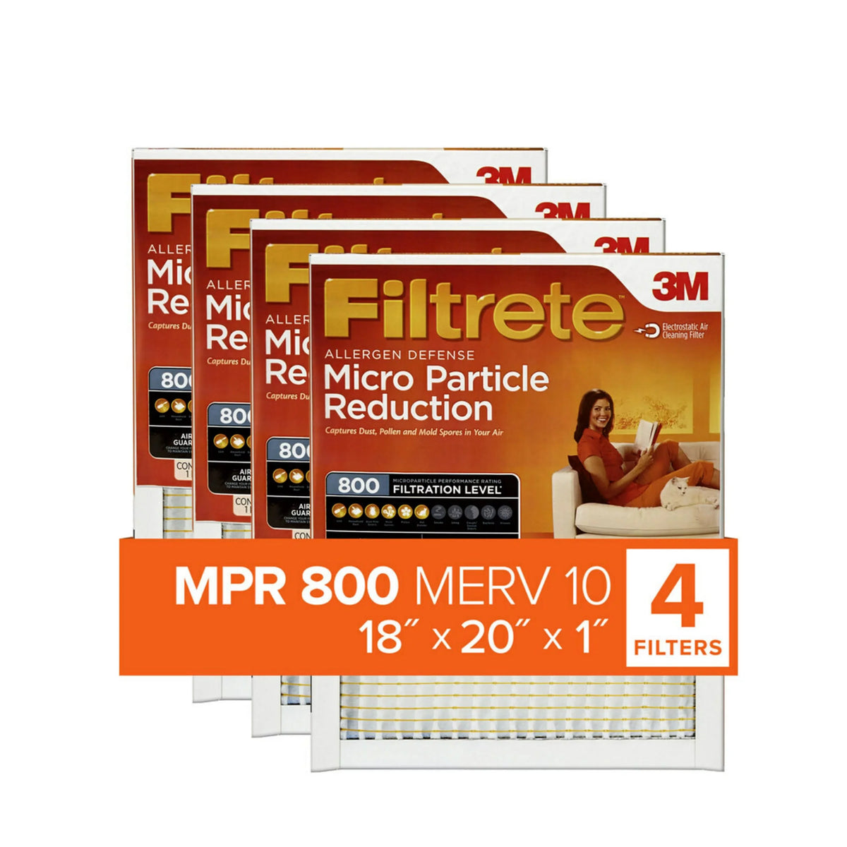 4 Air Filter, Reduction, Filtrete MERV 18x20x1 Particle 800 10, Filters Micro MPR