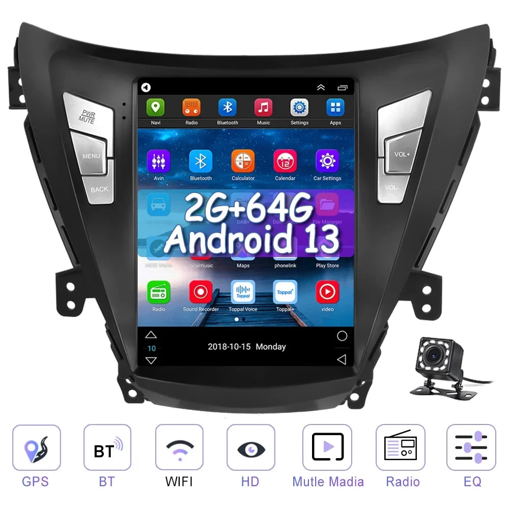 Stereo Car for 2013 Backup 2012 Link FM Bluetooth Mirror Podofo WIFI Android 2011 USB, 9.7'' Touchscreen 2G+64G GPS with Radio Elantra Camera Hyundai