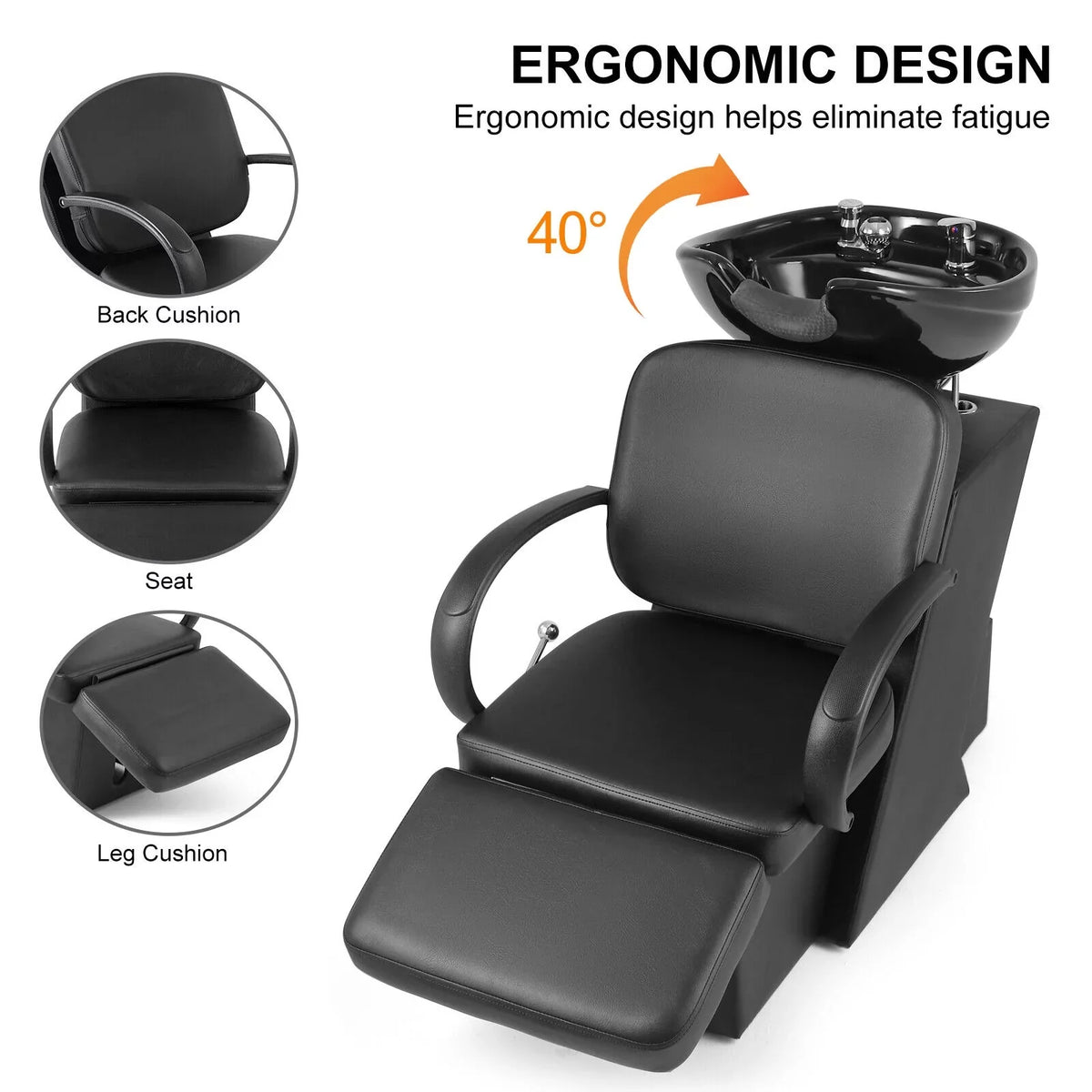 Bowl Chair and Beauty with Ceramic Tattoo Bowl, Spa Shampoo Sink Backwash Adjustable Artist Hand Footrest Salon Black