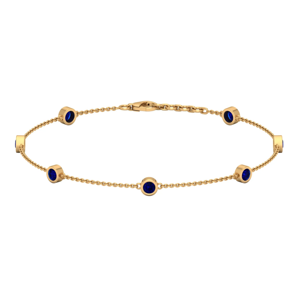 '- Blue Women Chain CT AAAA Gold, For Created inches 14K Bracelet - 1 7.5 Sapphire Yellow Station Lab Grade,