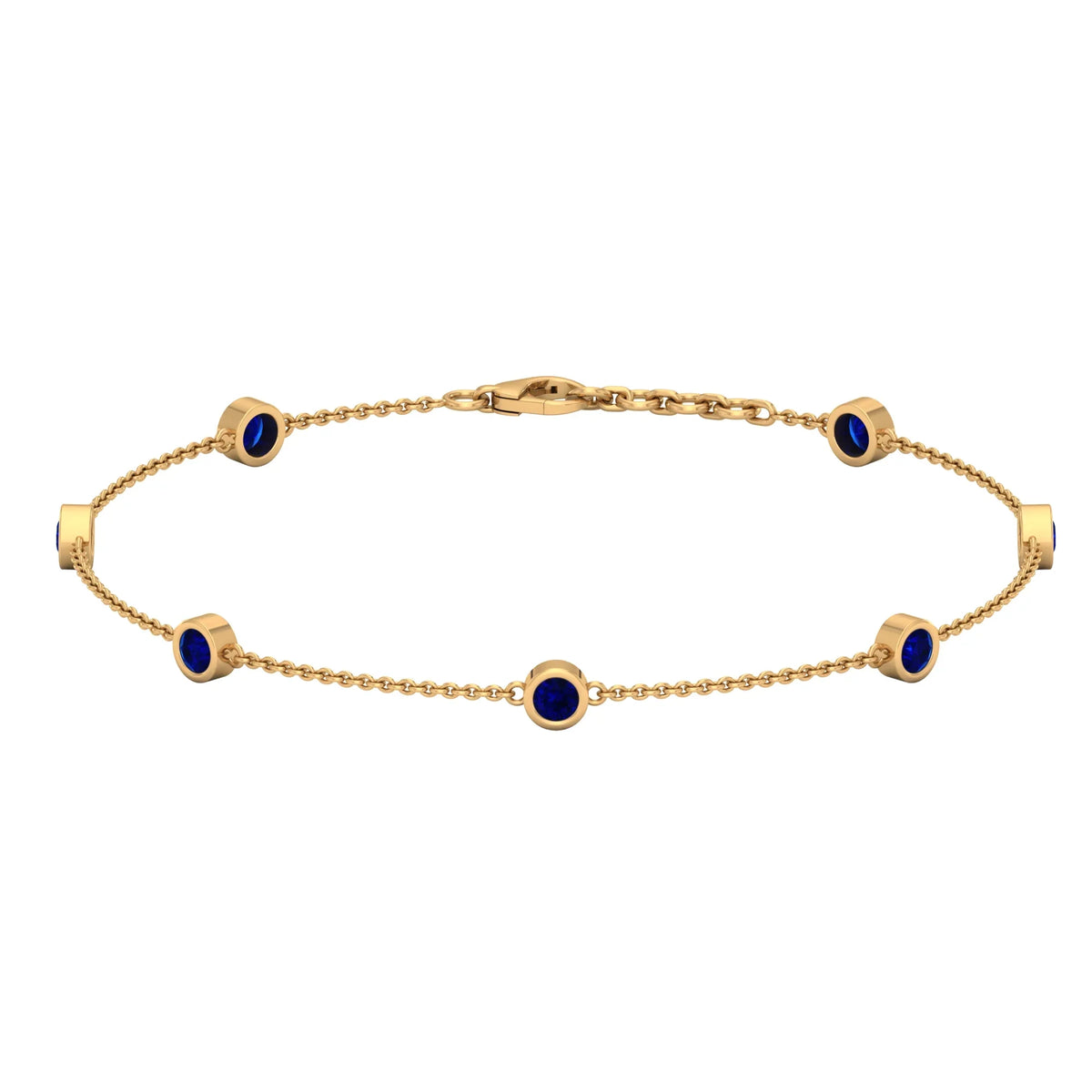 '- Blue Women Chain CT AAAA Gold, For Created inches 14K Bracelet - 1 7.5 Sapphire Yellow Station Lab Grade,