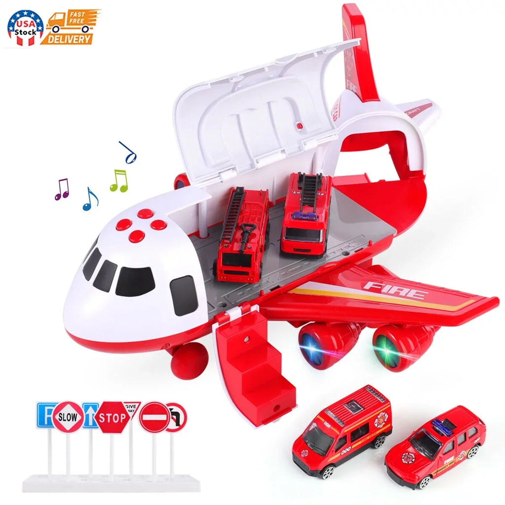 Music Lights, Old Fire Storage and Airplane with (Red) Birthday Girls Playset Cart, Truck Transformable and Boys 3-6 Christmas Airplane Toy Gift SHANNA Years