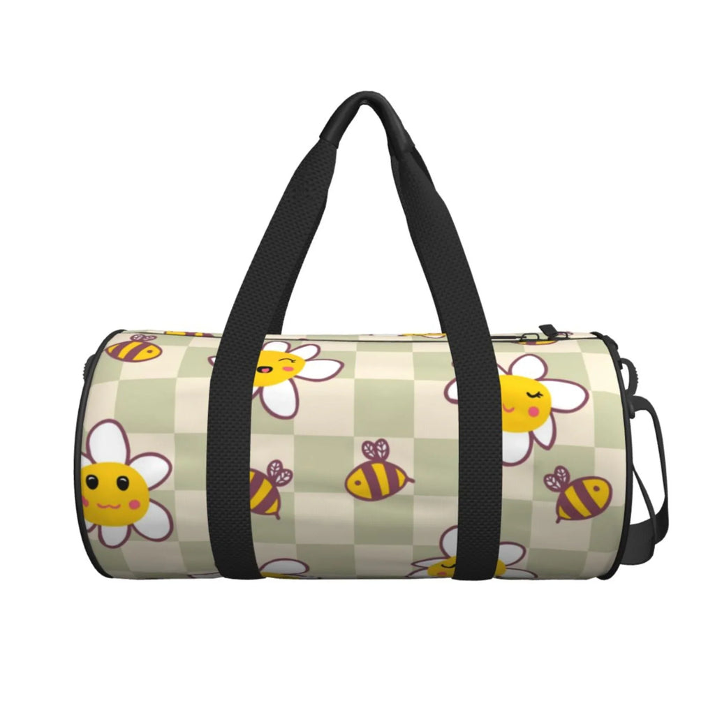 Weekenders Checkerboard Daisies Bees Gym Tote Bag ZICANCN Men Retro Bag, for Travel Bags Sports Women Duffle