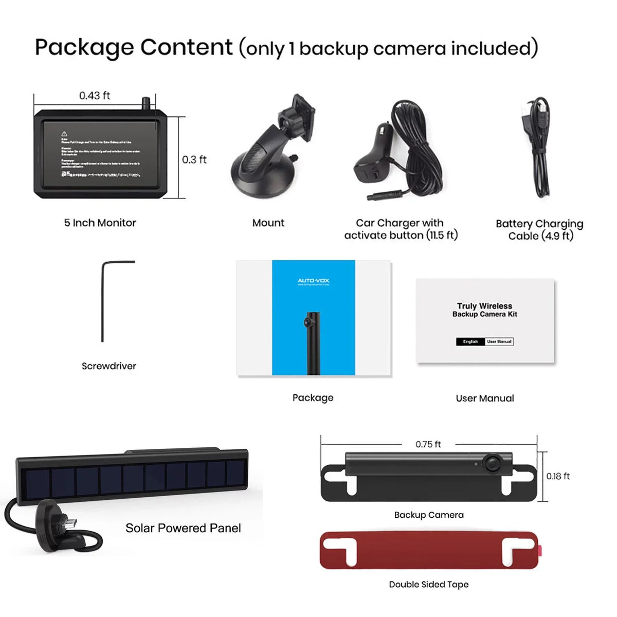 Backup with License Camera Solar for Wireless View Solar Plate Back for Wireless Trailers Auto-Vox Channel Up Panel (TW1) Campervans, Camera Trucks Rear 2