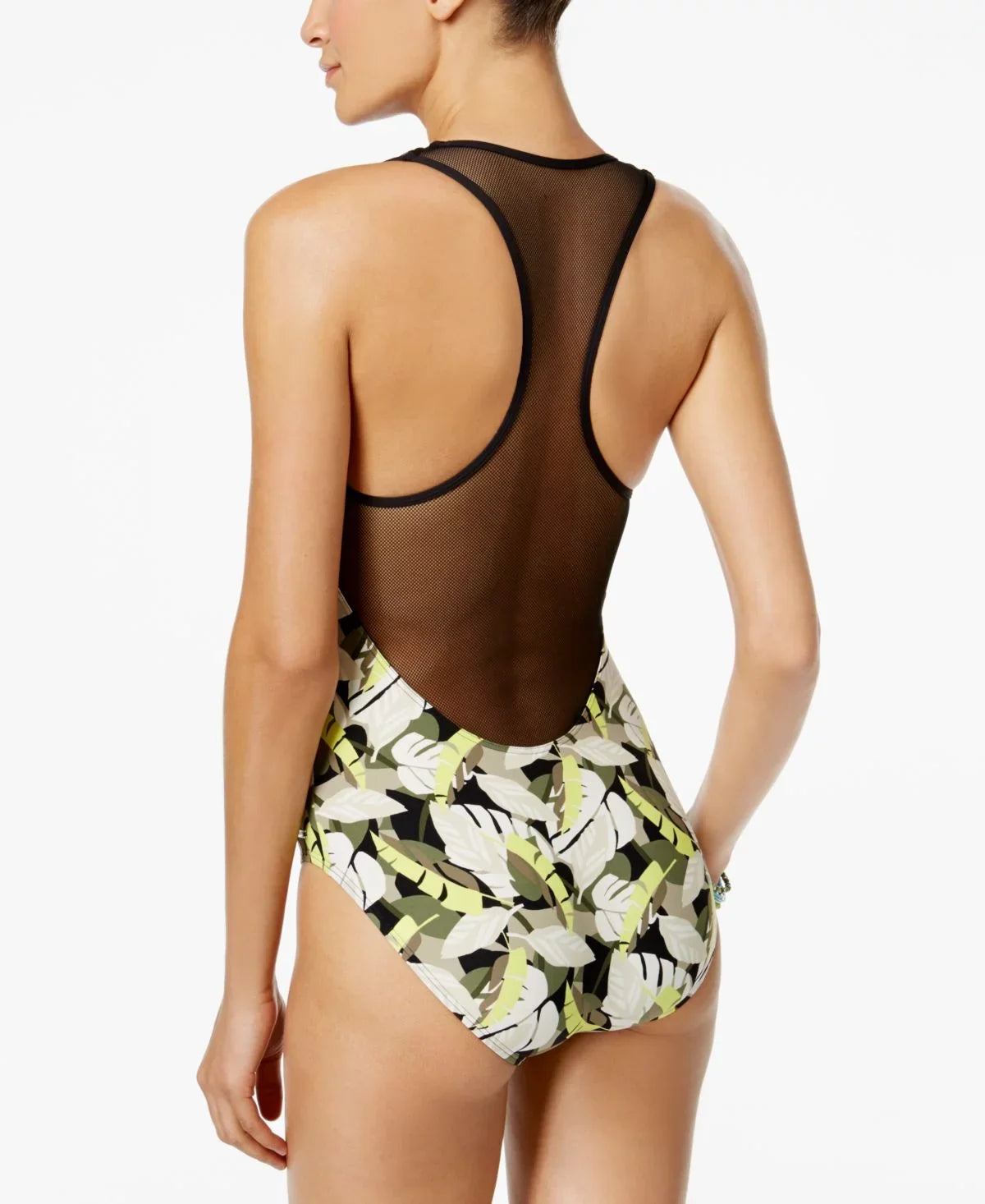 Swimsuit, Womens Printed Racerback One-Piece Camuto Vince 14 Black