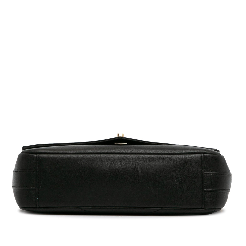 Calf Satchel Double Chevron Authenticated Black Leather (Good) Elaphe Flap Unisex Pre-Owned skin