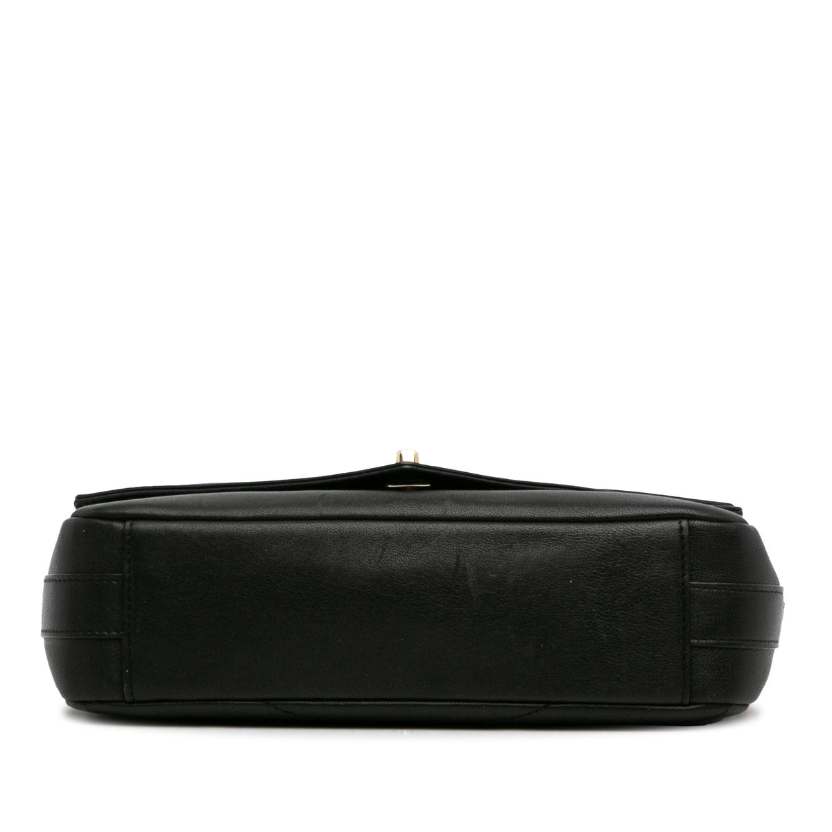 Calf Satchel Double Chevron Authenticated Black Leather (Good) Elaphe Flap Unisex Pre-Owned skin