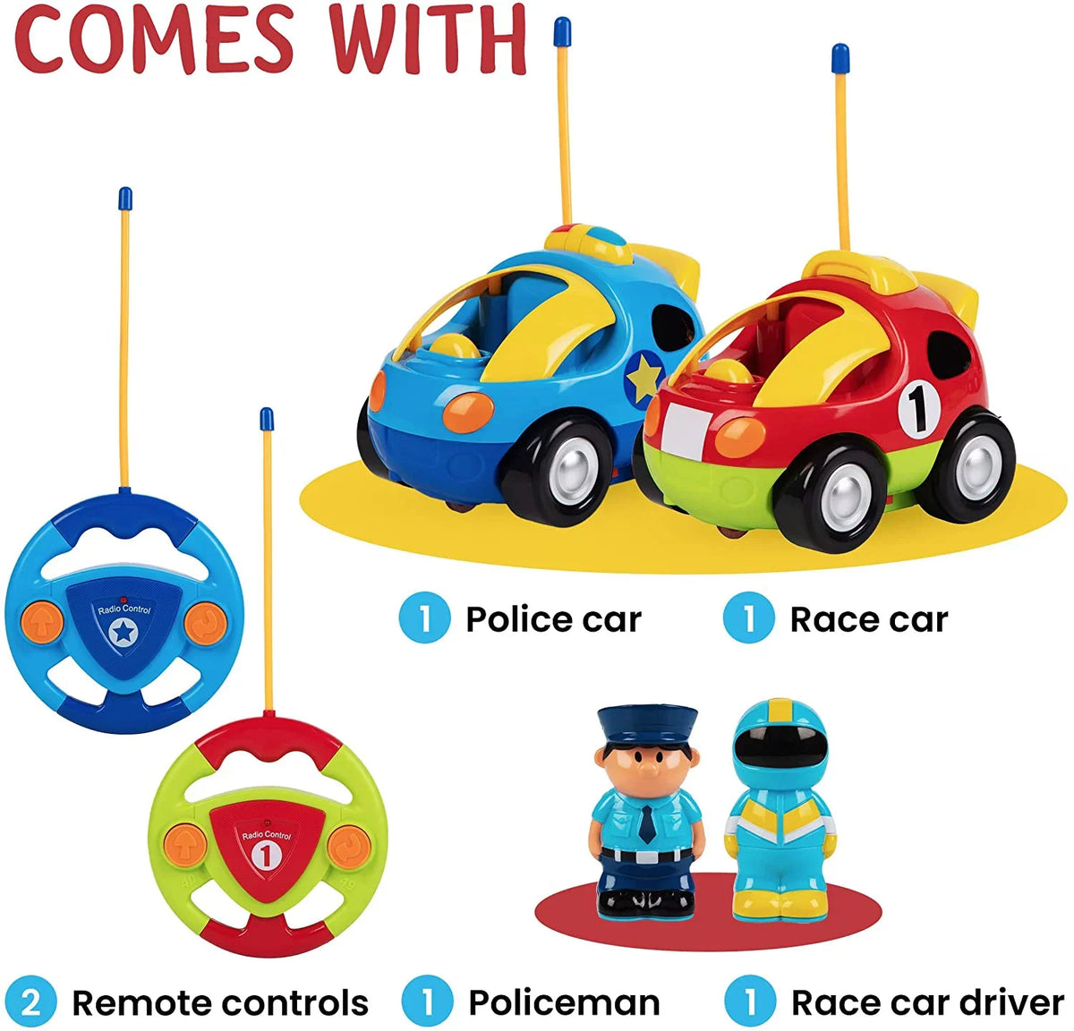 Gifts Race with Ages for Can Race Remote Boys, Cars So Toys Boys Prextex Different for 2-4 Car 2 Cartoon Car Both Pack - & Kids, Girls Police Toddler - RC Together Control | Frequencies and - Each