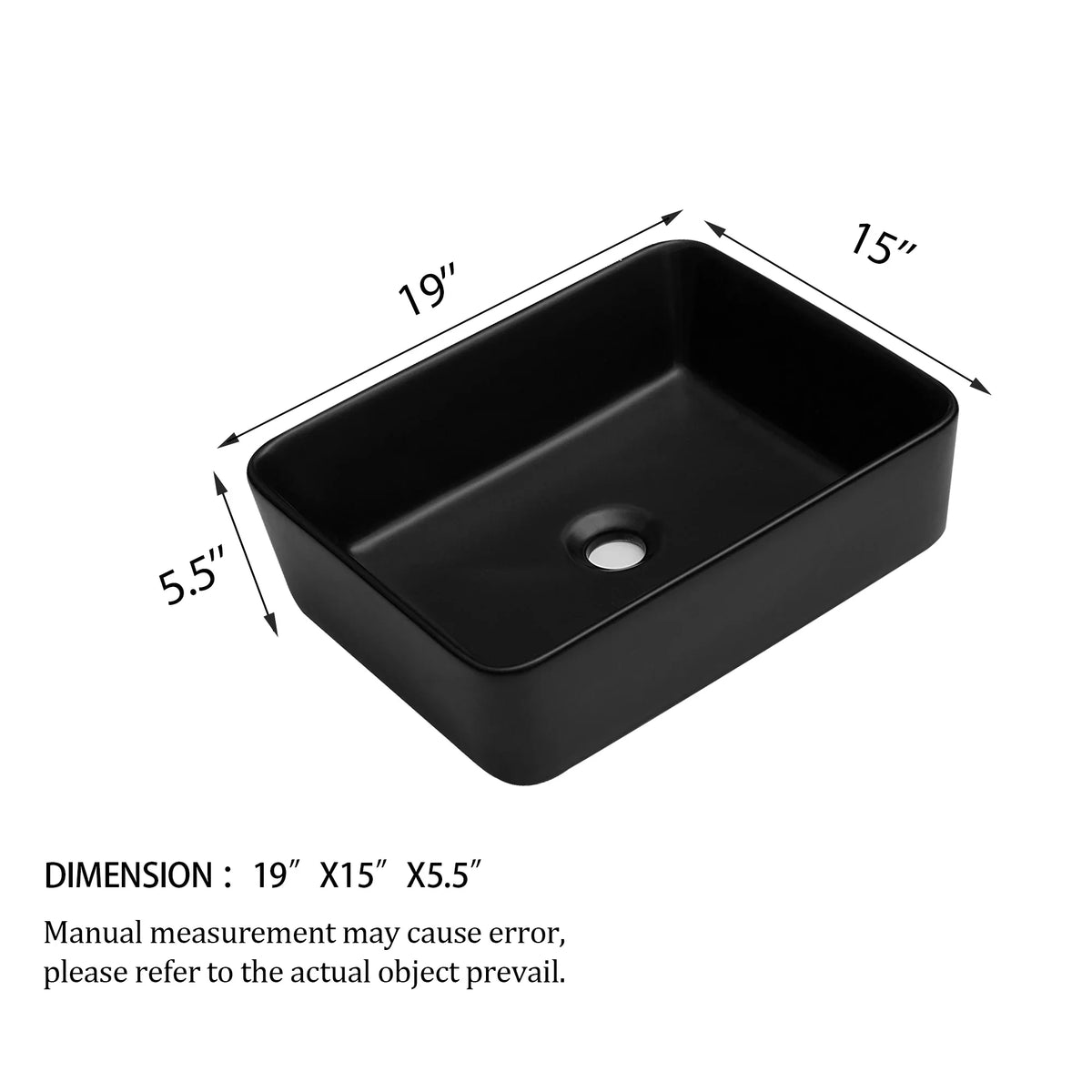 Black Ceramic Rectangular Vessel 19"X15" CoSoTower Bathroom Sink