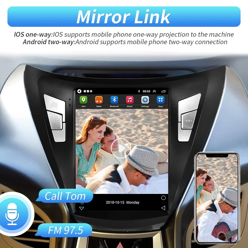 Stereo Car for 2013 Backup 2012 Link FM Bluetooth Mirror Podofo WIFI Android 2011 USB, 9.7'' Touchscreen 2G+64G GPS with Radio Elantra Camera Hyundai