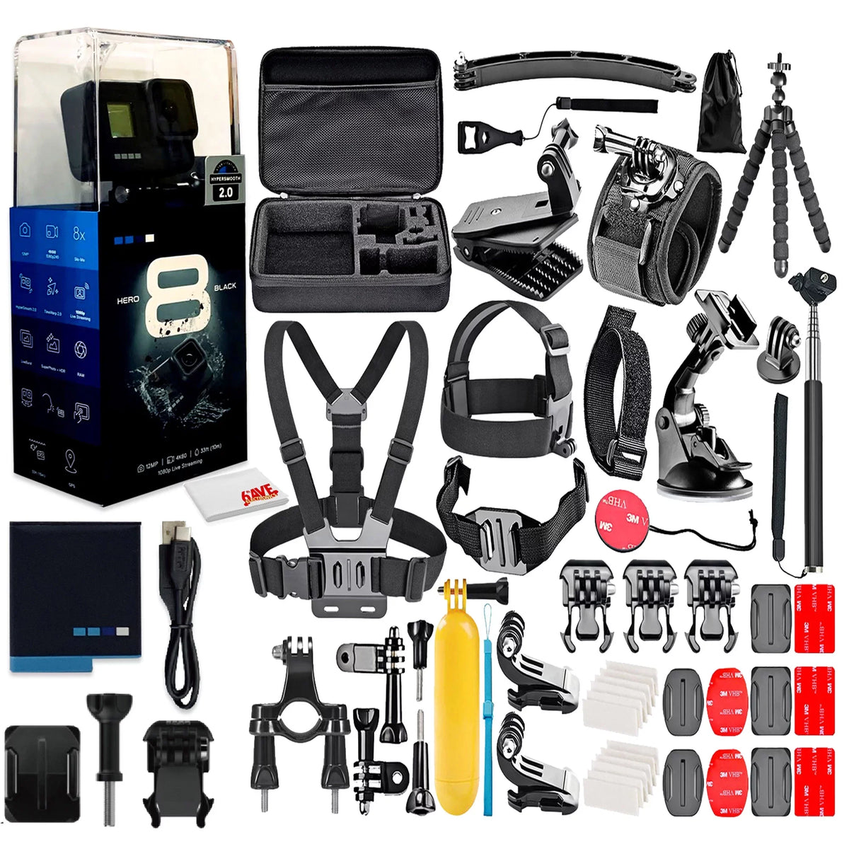 with UHD Streaming, Waterproof, (Refurbished) - Need Touch Bundle 12MP Photos, - 50 Restored Accessory HERO8 You Screen, Piece All Black - 4K Action Live Video, GoPro Digital Kit Camera Stabilization