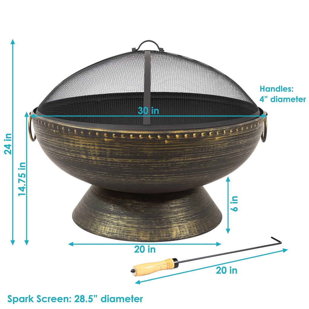 Spark and Poker Fire 30" Pit Steel with Royal Sunnydaze Screen exterior