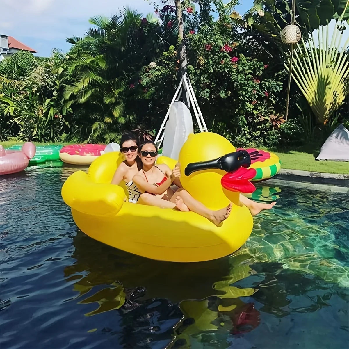 Inflatable liquid With Holders PVC Yellow Raft, Floating Two 1pc Big Duck Toy Beverage