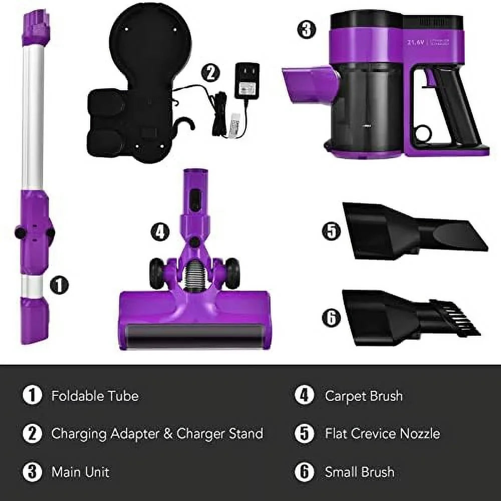 Handheld Vacuum (Purple) Cordless Pet Floor 2000Mah Cleaner, & Vacuum With Rechargeable & Carpet Vacuum Lightweight Hair, For 3-In-1 Hard Stick Runtime 45-Minute Battery, Wall-Mounted Car,