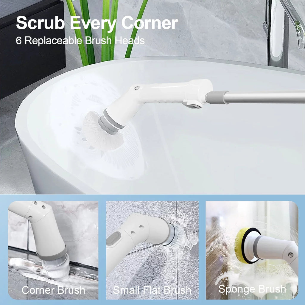 Replaceable Heads Tile, Spin Cordless Scrubber, Floor 6 Cleaning Fixdono Electric Scrubber for Bathroom Brush, Cleaning Bathtub,