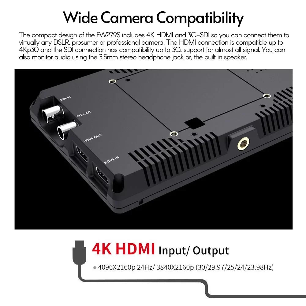 4K FEELWORLD Viewable Design Thin Outside 7 Output Direct / FW279S in Sunlight 3G-SDI 2200nit IPS for Monitor Bright Panel Viewable Daylight Inch 1920*1200 Input Ultra Field Even