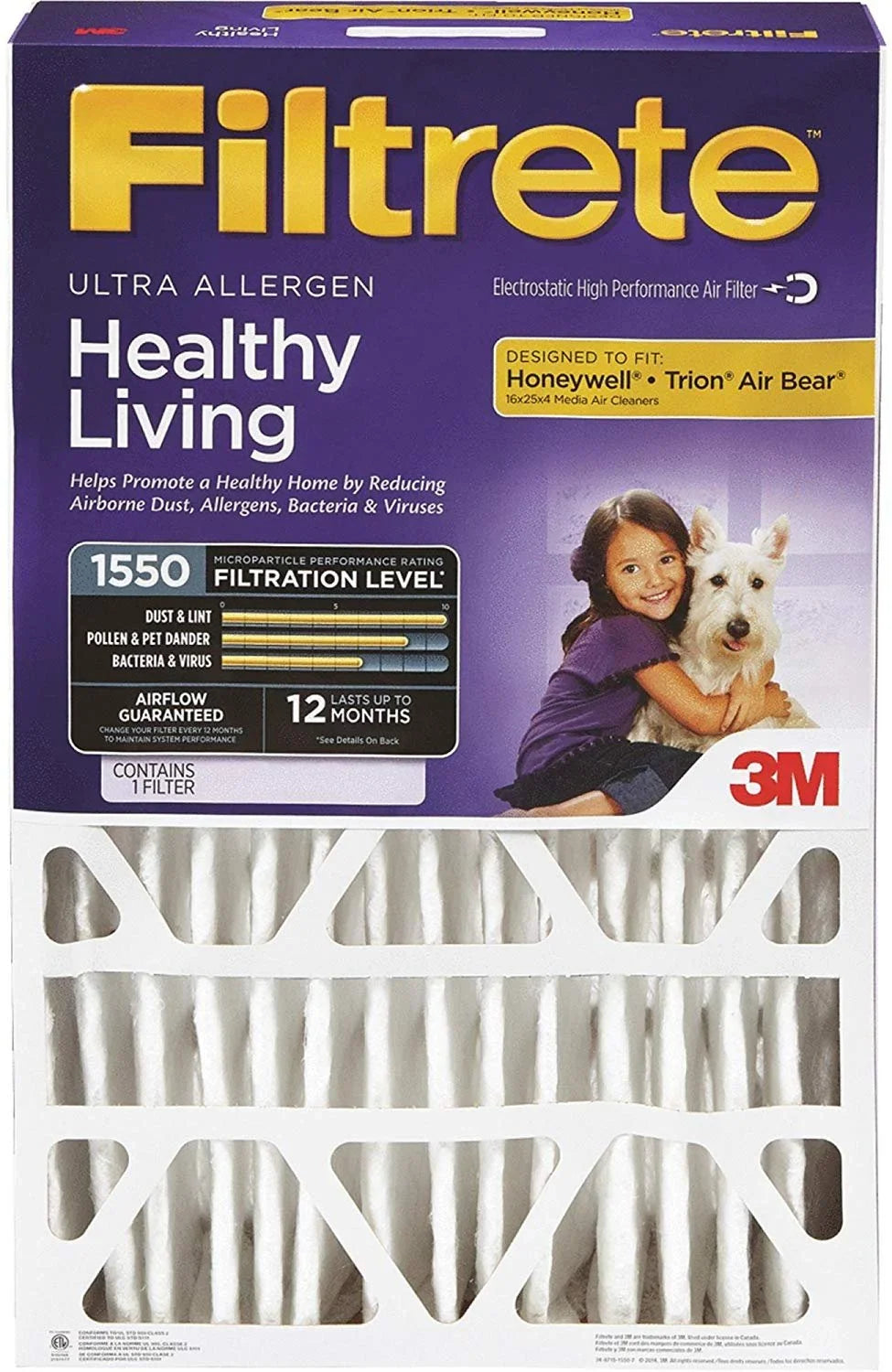 1550 DP01DC-4 X 16" 4" Filters X 3M Allergen Reduction 25"