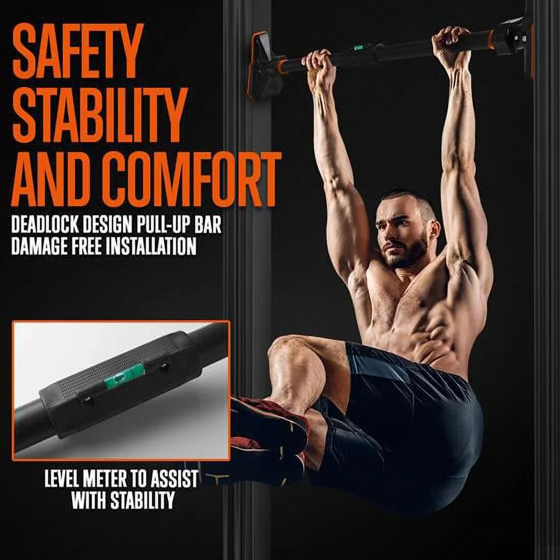 and 56 37 to black color Bar Pull-up 48” SQUATZ inches, ,orange Adjustable -Adjustable Width
