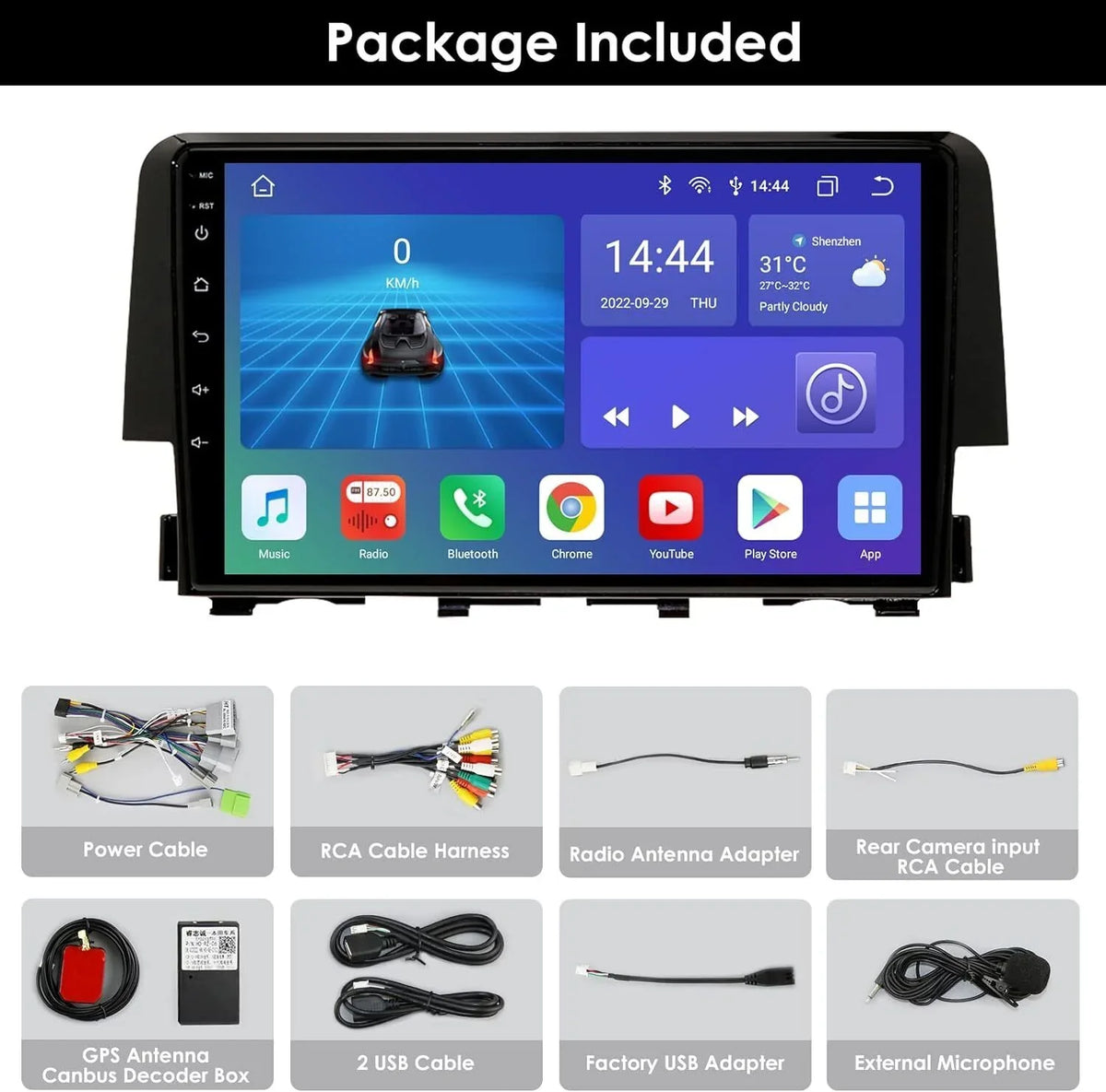 CAR GPS 4G STEREO CARPLAY 2016-2020 ANDROID RADIO 12 9" FOR CIVIC HONDA