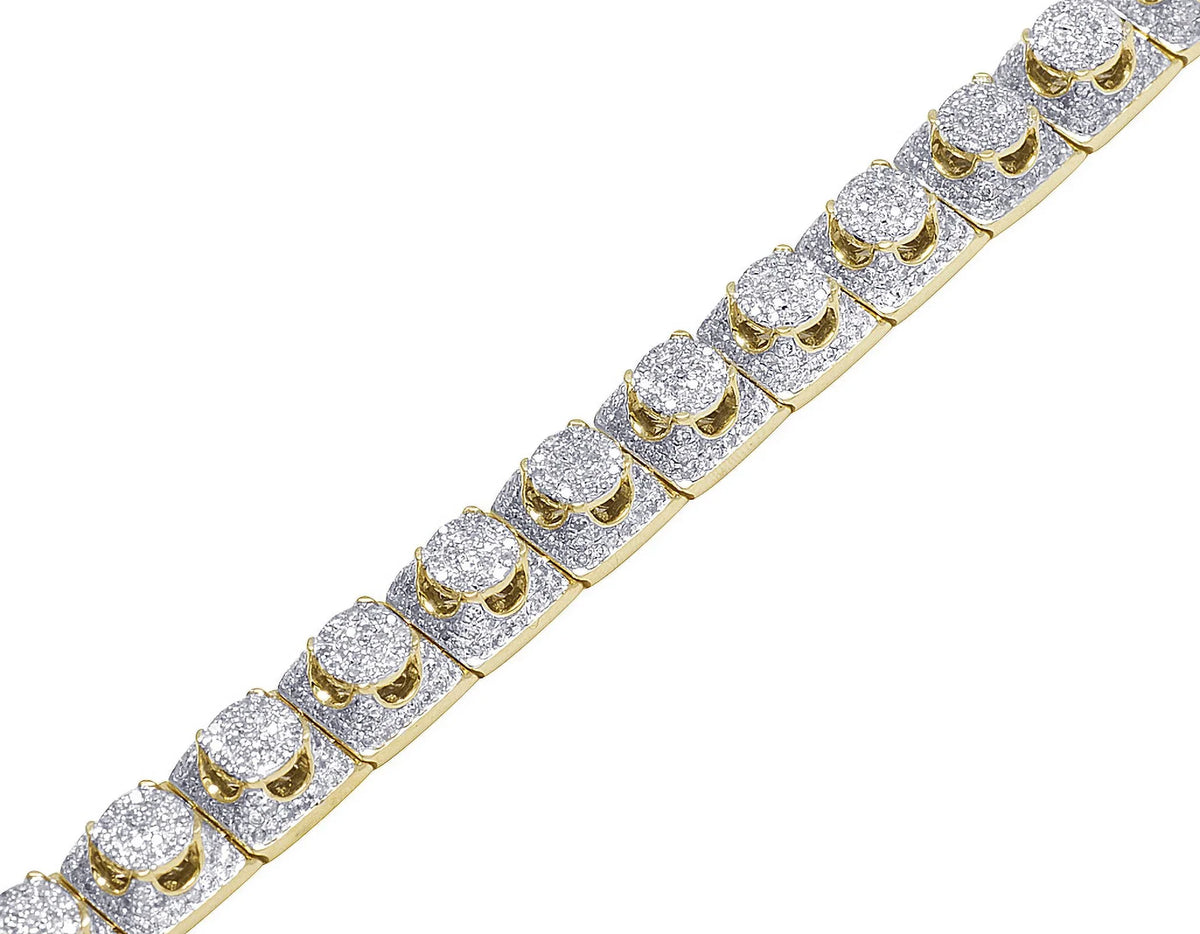 6.6 8MM 10K CT Gold Yellow Cluster Bracelet 8.5" Men's Diamond