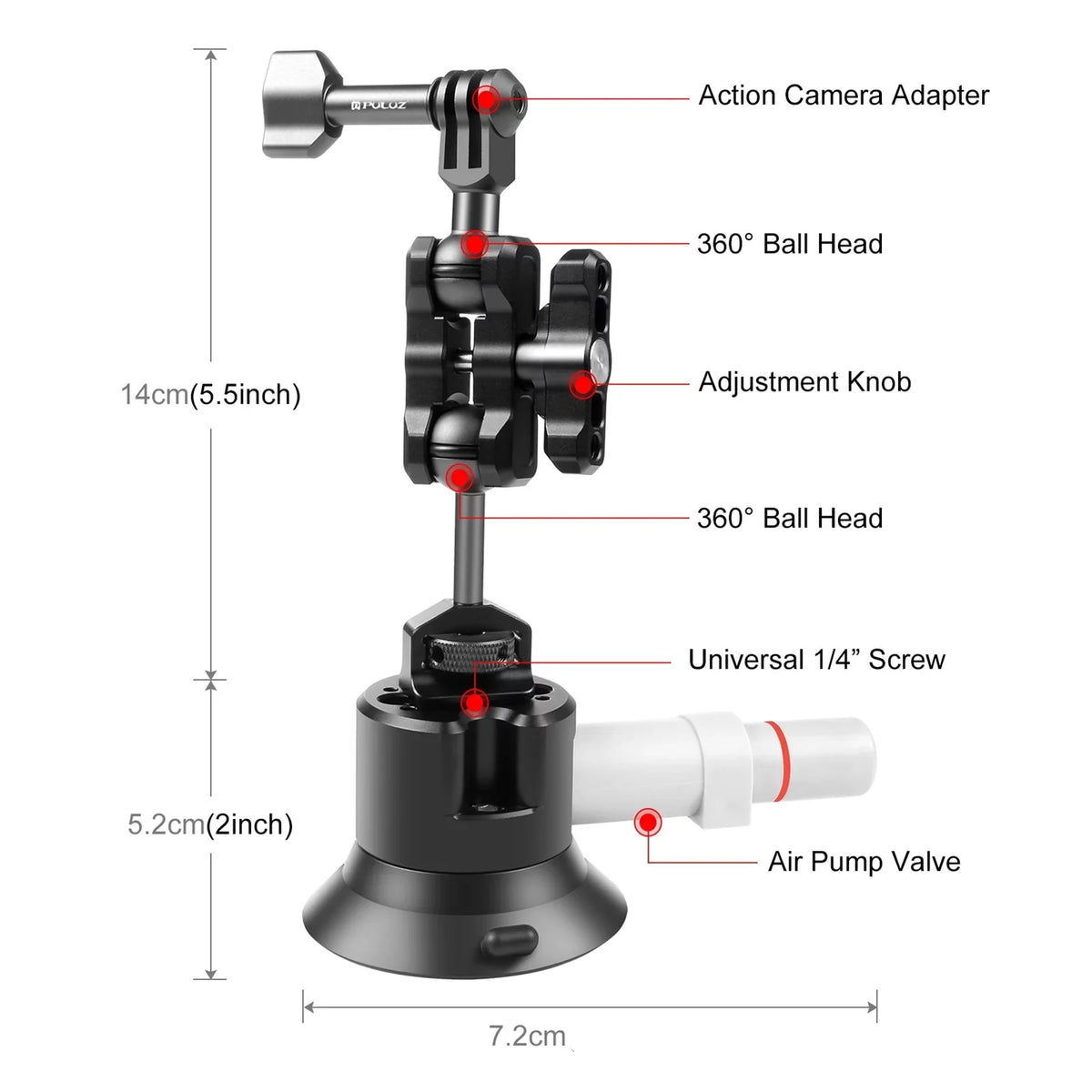 Replacement, Bracket Osmo Compatible for Suction Camera, Anself with 360° Mount Cup Car Dual Ballheads 11/10/9/8, 3/2