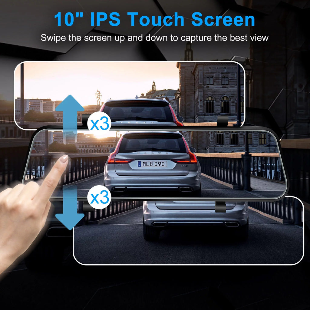 G-Sensor, IPS with Camera, Backup Camera, Vision, Dual View Night TSV Screen Mirror Touch Recorder 1080P Dash Rear Driving Car Cam