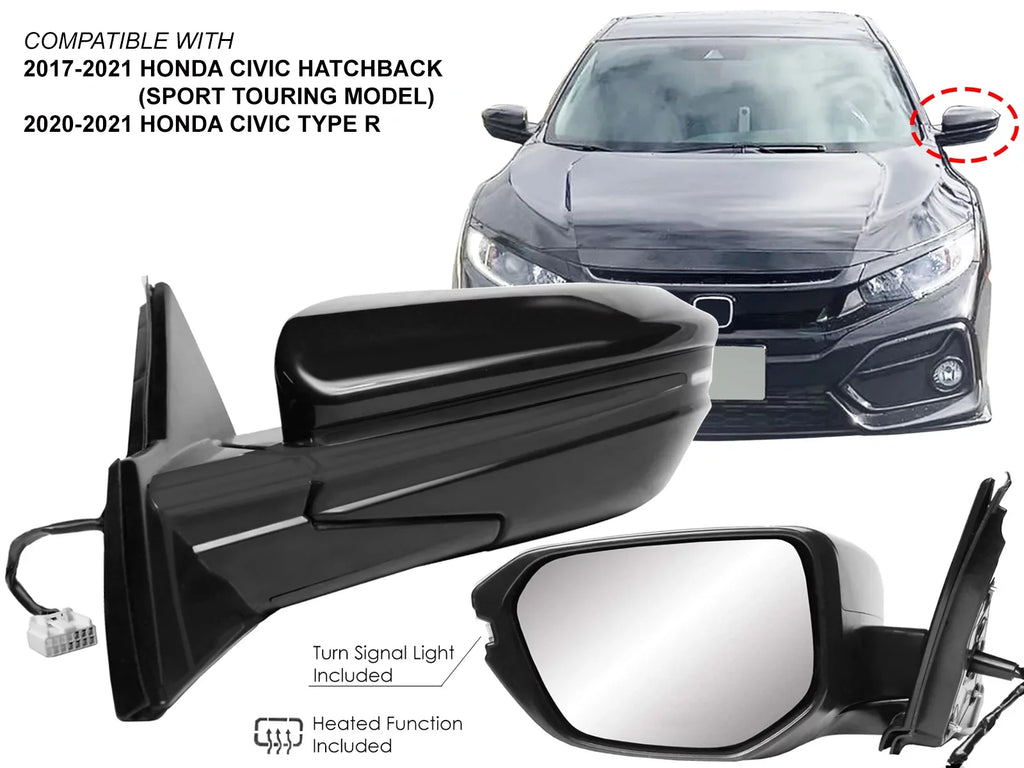 Mirror Rear Smooth Power 2021 Light Type 76258TGGA42 R Heated Replacement - Side Left APA Driver Cap View Hatchback with HO1321343 Signal 2017 for CIVIC