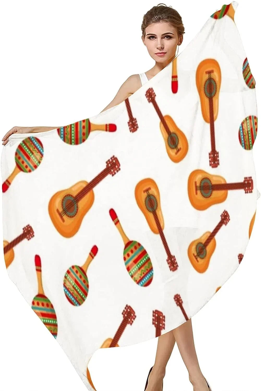 And Maracas Shawl Pattern Long Guitars for Women Scarves Culture Wrap Mexican Scarf Silk Lightweight Hyjoy Girls Neck