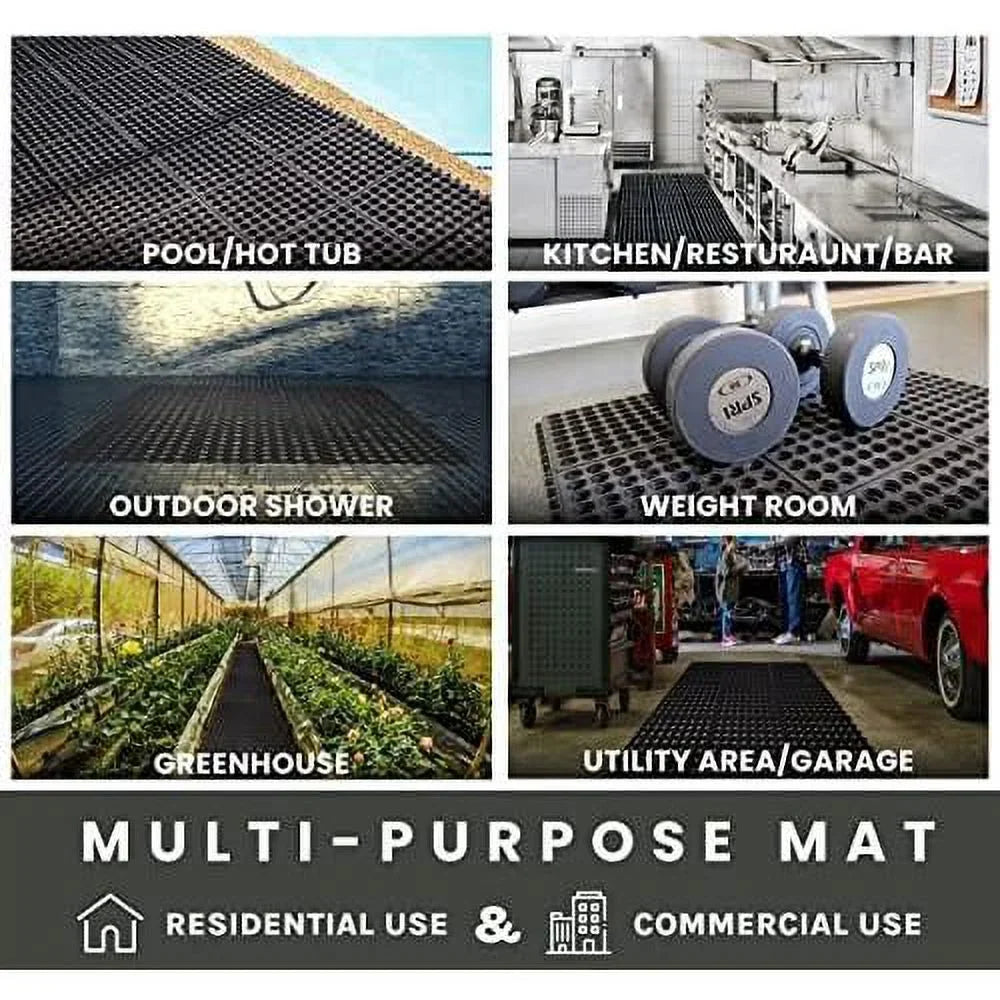 Door 36 Non-Slip Bar Indoor X Floor 36 For Kitchen Rubber exterior Pool Interlocking Anti Mat Inch Durable Drainage, Flooring Floor Mat Restaurant Fatigue Shower Garage