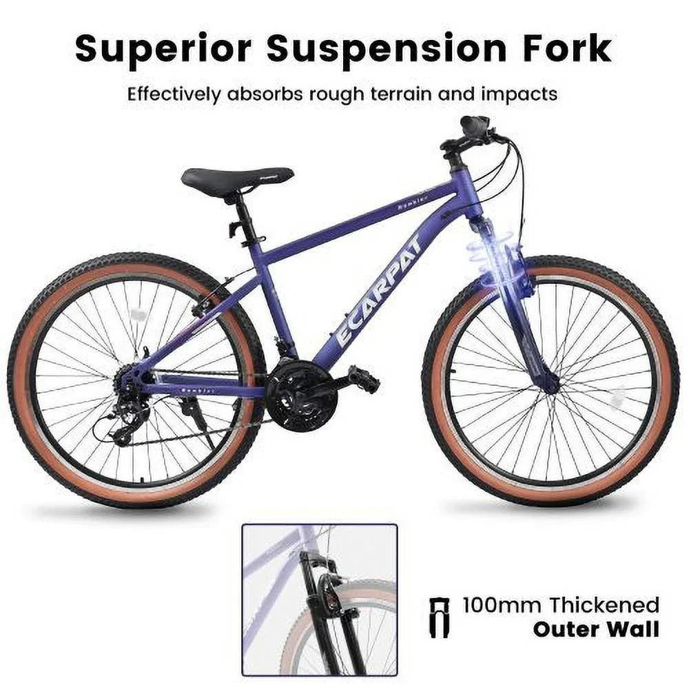 Mountain Womens Twist Steel Bicycles(Blue-Purple) 26 Mens 21-Speed Snow U-Brakes Youth Commuter Bike Trail Mountain Beach Frame Inch Teenagers Carbon Shifter, Wheel, City