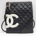Leather (Fair) Pre-Owned Cambon Shoulder 100s Line Bag Black