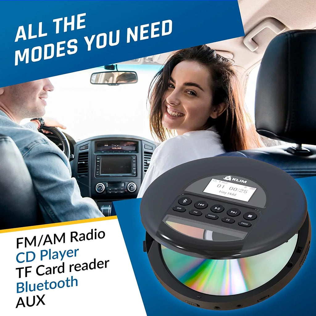 Battery, Radio, Black CD KLIM Good) Card, AM Rechargeable MP3, (Refurbished: Discman Fusion Nomad with Bluetooth- Ideal for Portable TF Headphones, Player Pre-Owned FM Cars,