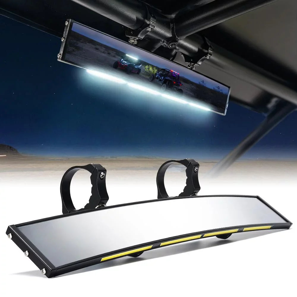 Lights LED Mirror Fits Rollbars Rear Integrated UTV Xprite View 17.5" Curved W/ 1.75"-2"