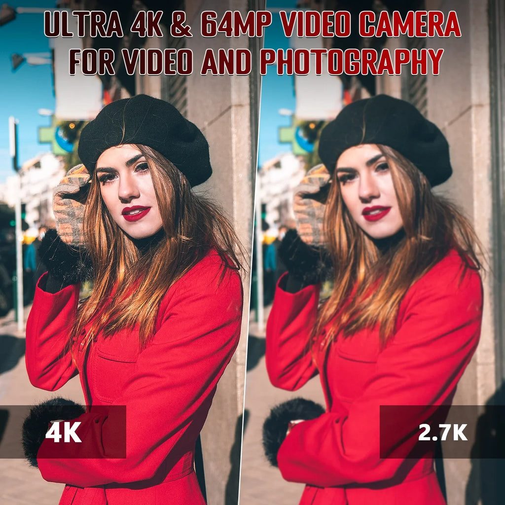 Camera Remote 4K MARVUE Control Camera Charger, 64G Video Microphone, Auto Touch Screen 4.0" 64MP 60FPS,HD Handhold Zoom Digital Card, Stabilizer, Camcorder SD 18X Vlogging with Focus