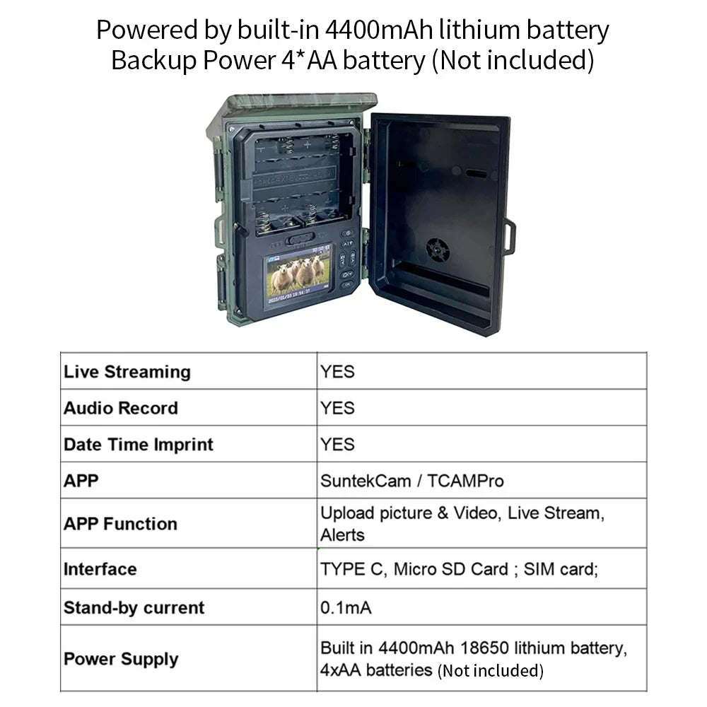 Motion Live Alert 30MP, Stay with HC 4G 2K Camcorder, & Recording Activated Video 256GB 600Pro, Waterproof Support, Stream Anself