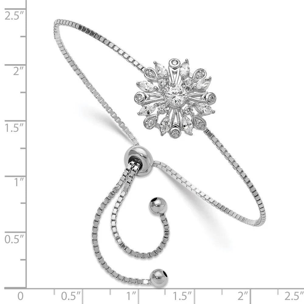 Bolo Rhodium-plated for Silver 925 CZ Floral Sterling Bracelet Adjustable Auriga Women
