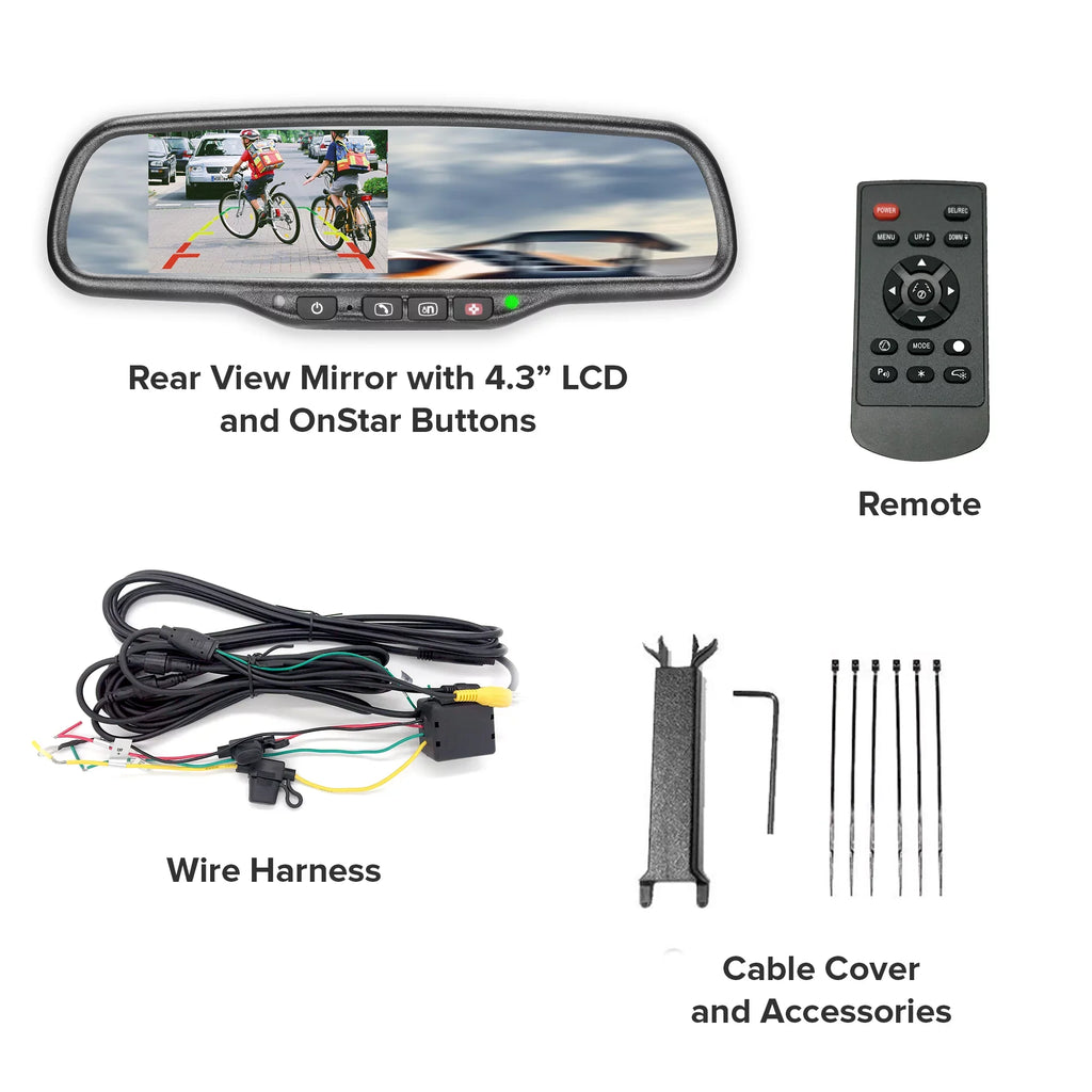 with OEM Ultra Rear OnStar Cars View Mirror Compatibility for Universal Auto-Adjusting 4.3" LCD, Bright Tailgaters and All Buttons, Master